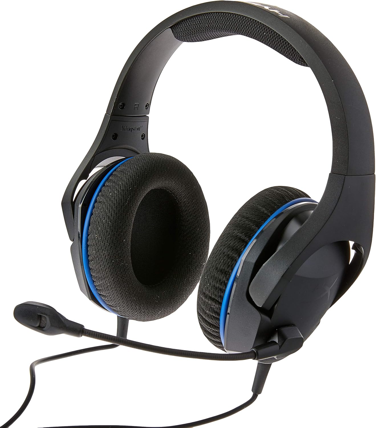 Headset gamer HyperX Cloud Stinger Core preto com microfone articulado flexível e detalhes azuis