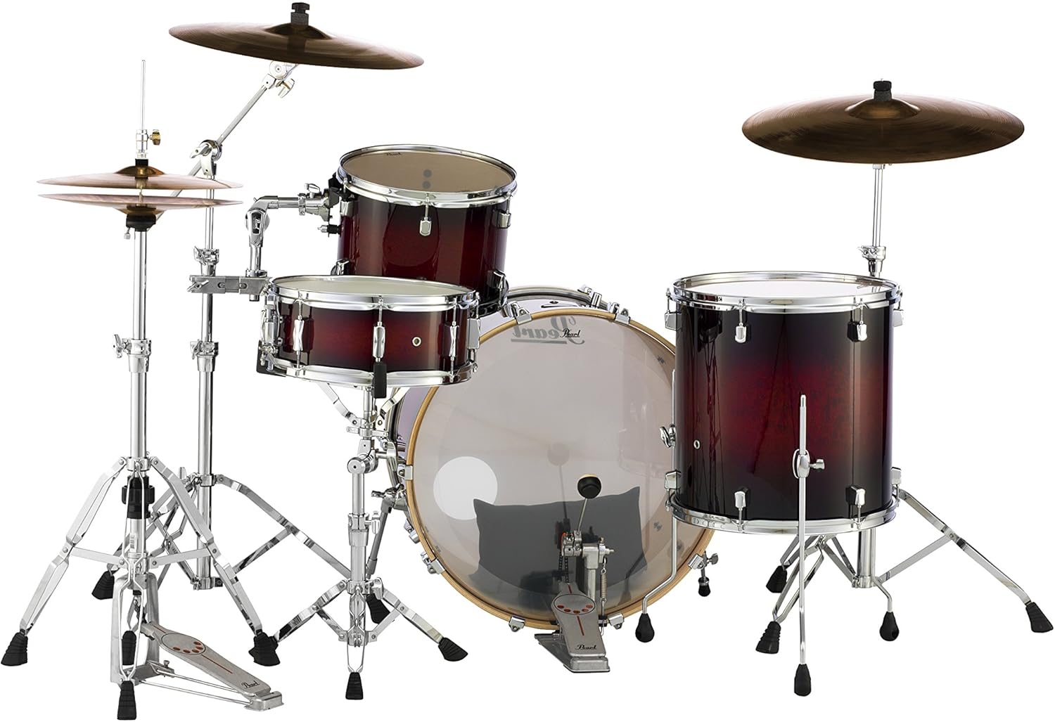 Kit bateria acústica Pearl DMP943XPC261 vermelho profundo brilhante com cascas 100% maple vista lateral direita
