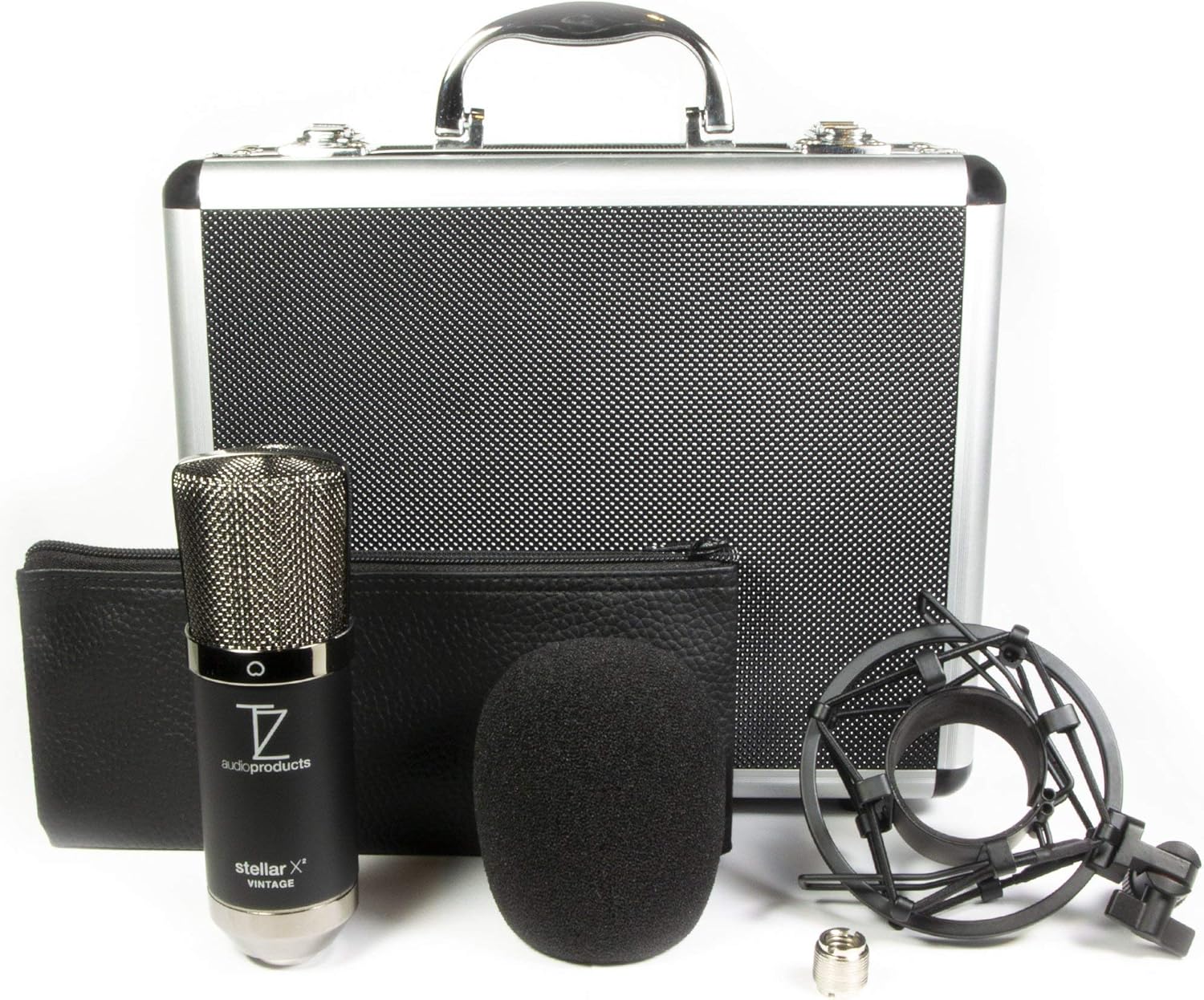 Microfone TZ Stellar X2 Vintage com estojo, bolsa, espuma protetora e suporte anti-choque