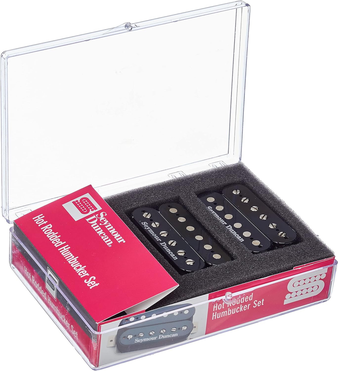 Kit de captadores Seymour Duncan JB e Jazz Humbucker para guitarra com ímã Alnico V, em embalagem transparente com rótulo vermelho.