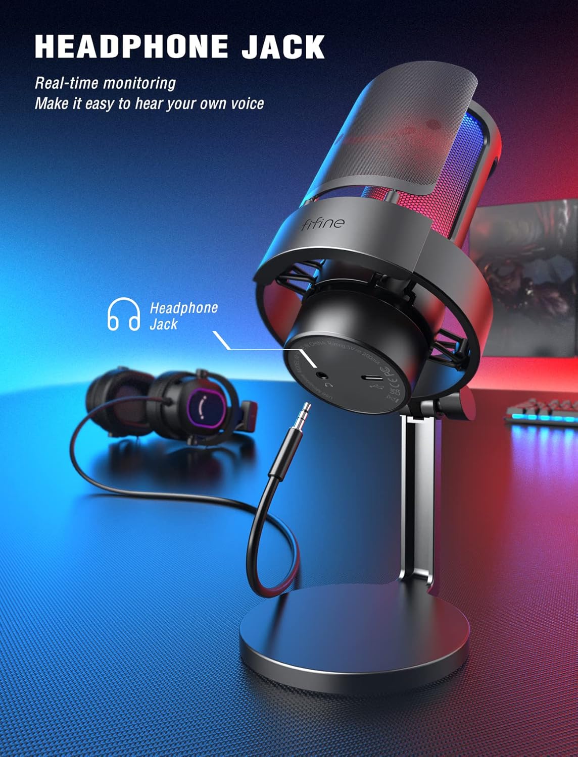Microfone FIFINE A8 com entrada para headphone para monitoramento em tempo real