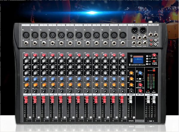 Mesa de som ANVAR Small Stage 12 canais com Bluetooth, USB e Phantom Power 48V
