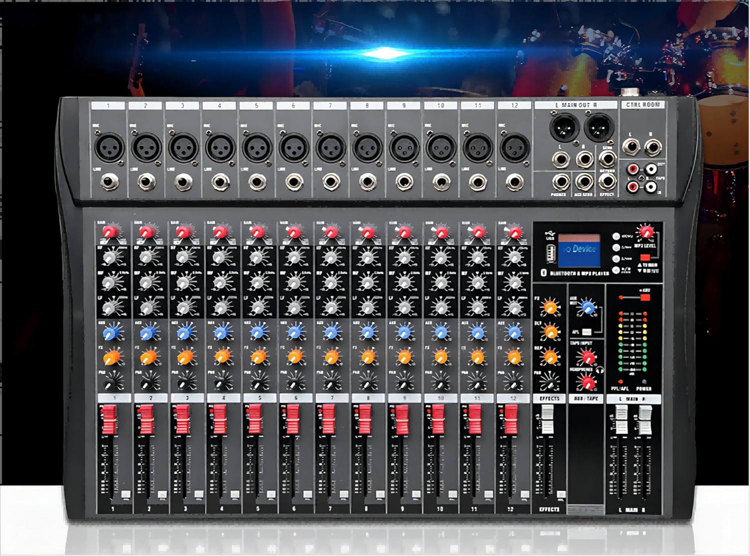 Mesa de som ANVAR Small Stage 12 canais com Bluetooth, USB e Phantom Power 48V