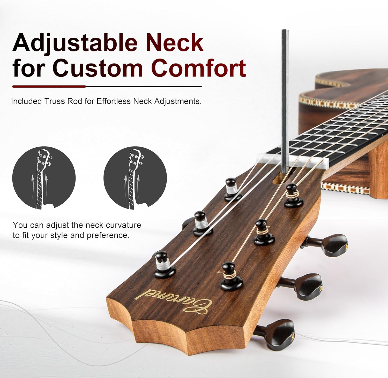 Braço do Guitarlele Caramel CB904G com tensor ajustável e ferramenta Allen para ajuste de pescoço