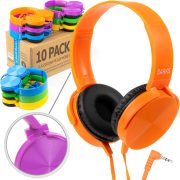 Fones de ouvido Barks coloridos para sala de aula, pacote com 10 unidades em cores variadas, incluindo laranja, azul, verde, roxo e amarelo.
