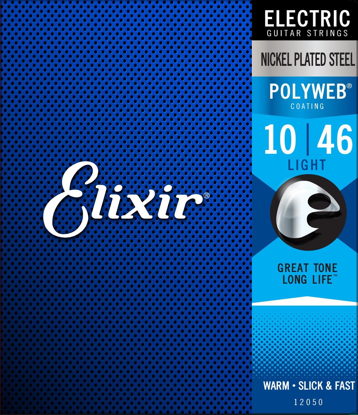 Embalagem azul das cordas Elixir Polyweb para guitarra elétrica com revestimento Polyweb Light 10-46