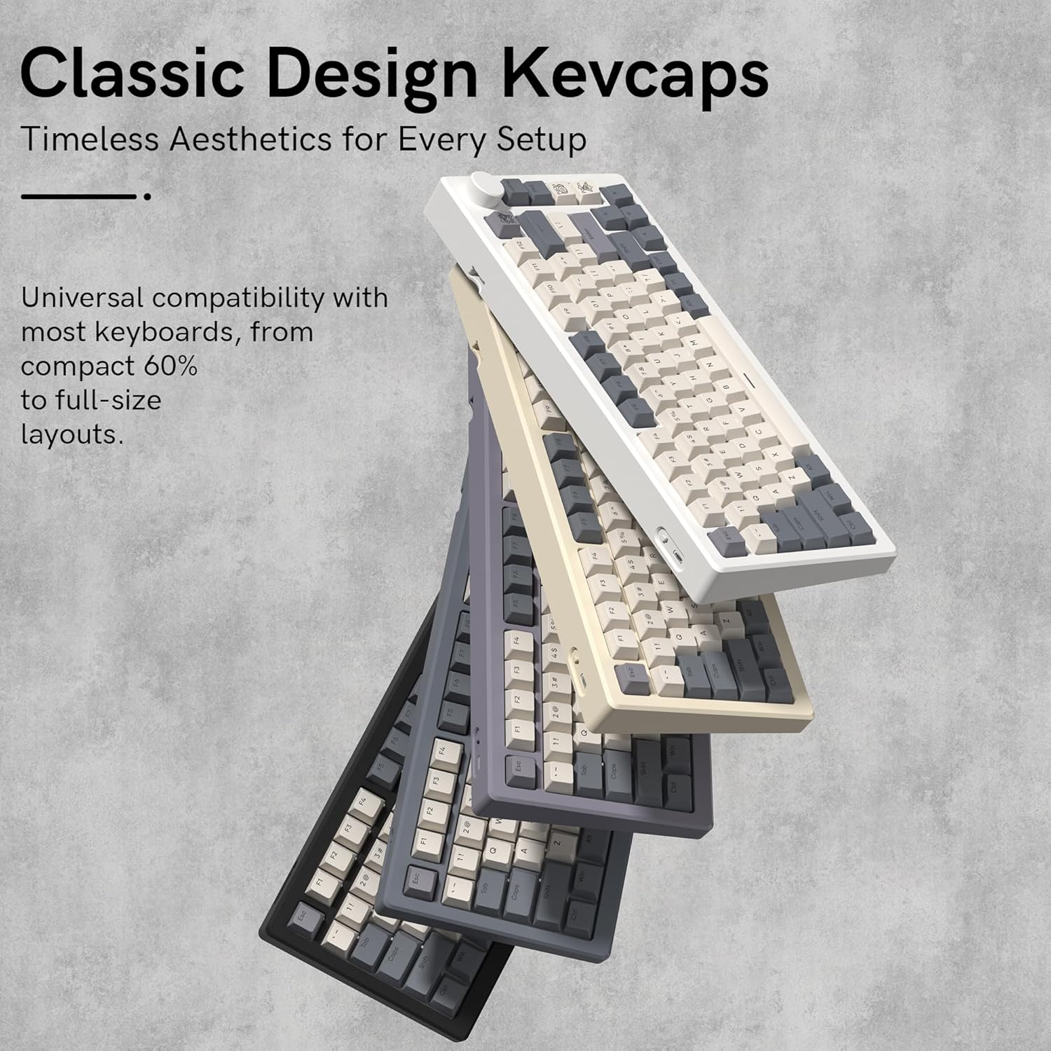 Teclados mecânicos com teclas Double Shot PBT design clássico, compatíveis com layouts compactos e full size