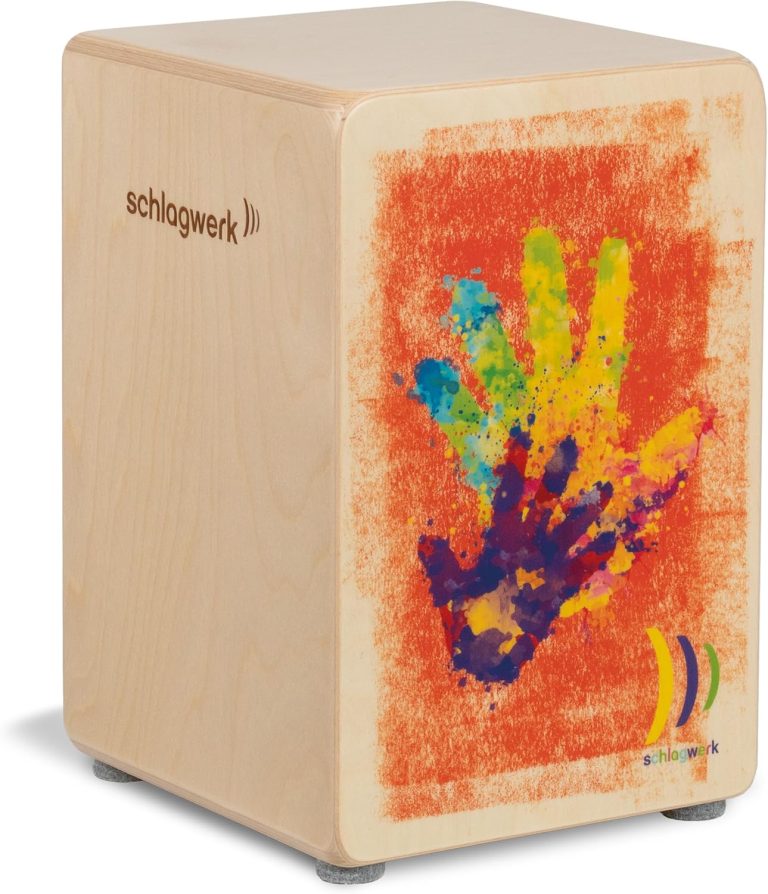 Schlagwerk CP402 Cajon Infantil colorido com estampa de mãos coloridas para crianças