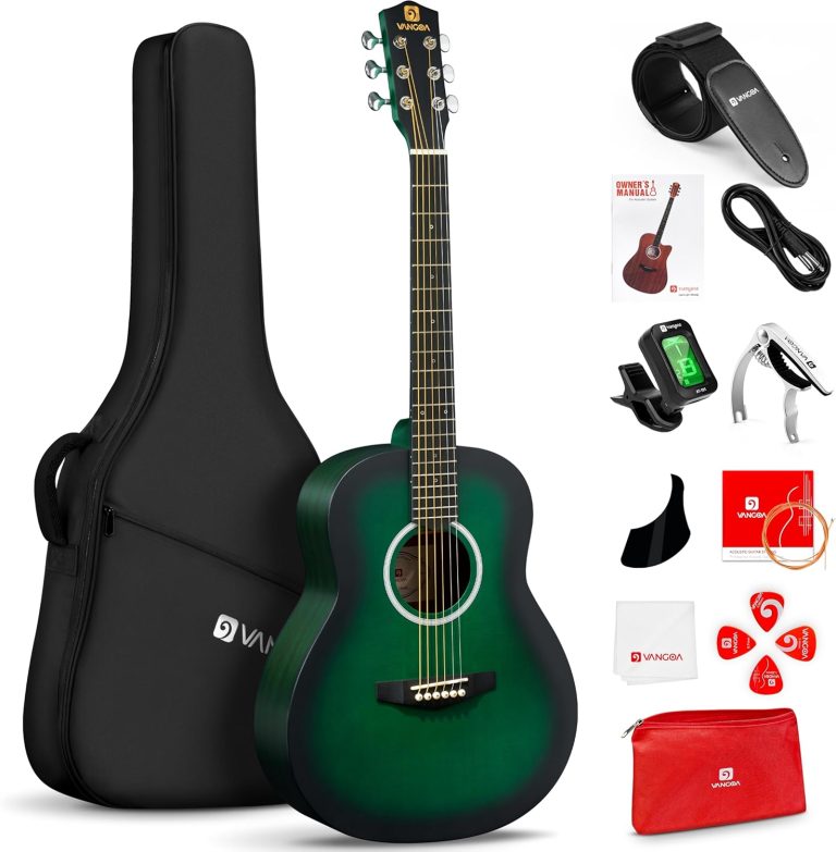 Violão acústico verde 3/4 Vangoa com acessórios para iniciantes e capa preta