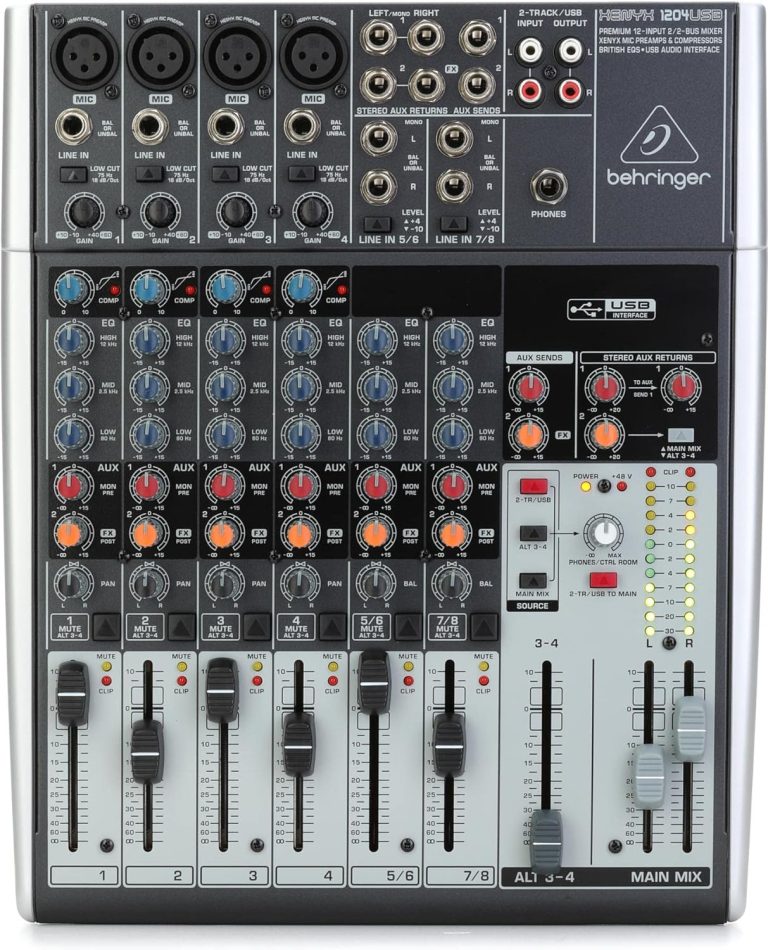 Mesa de som analógica Behringer 1204USB com 12 entradas, equalizador, USB e phantom power