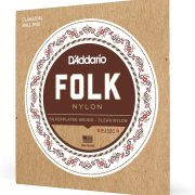 Embalagem das cordas D'Addario EJ32C para violão folk nylon transparente com revestimento prateado, embalagem reciclável e feita nos EUA