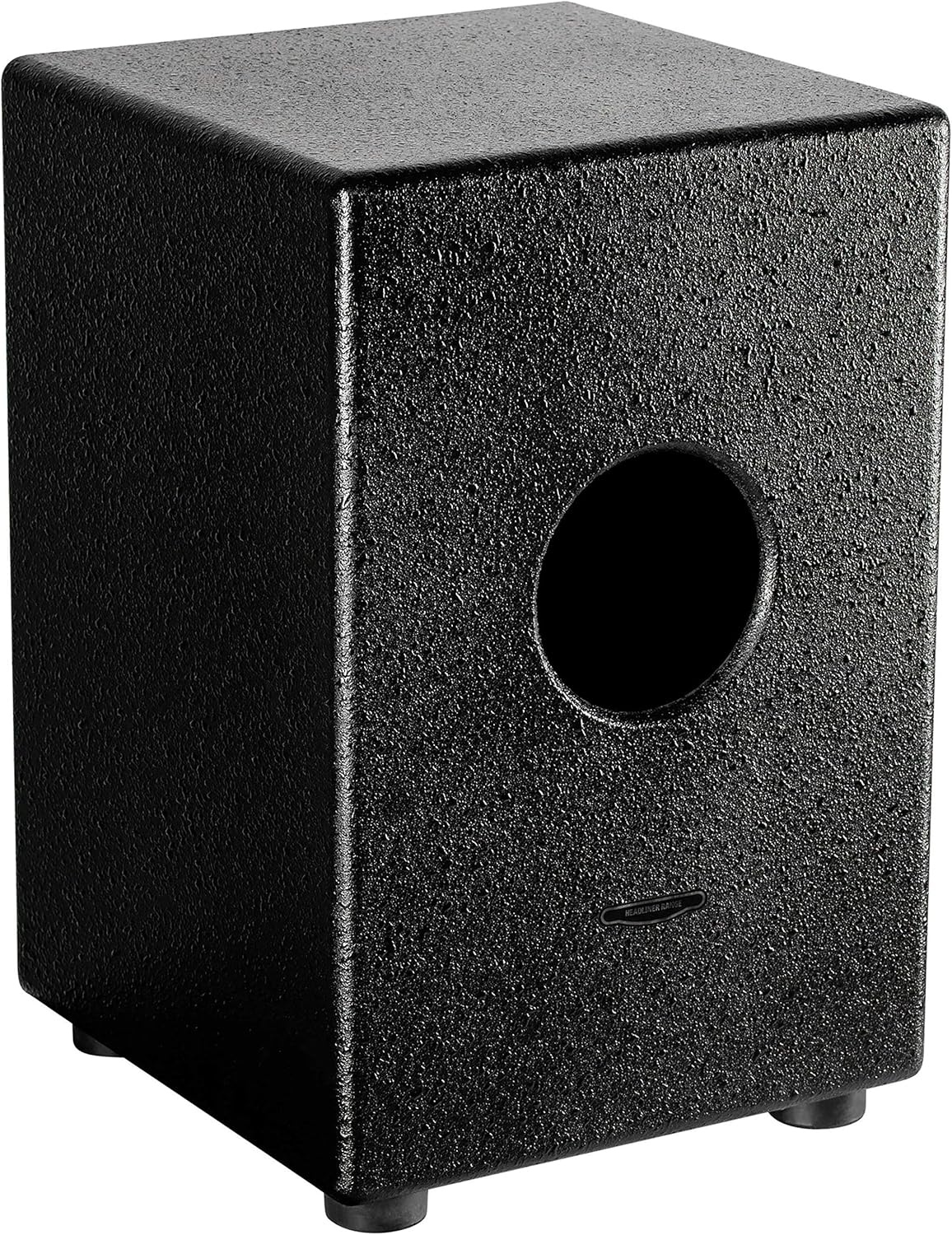 Parte traseira do cajon Meinl Percussion HCAJ1AWA Headliner Series com orifício de ressonância circular