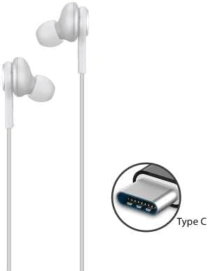 Fones de ouvido intra-auriculares USB Tipo C branco com microfone e controle remoto, vista lateral