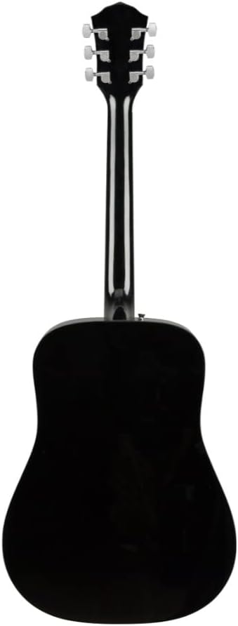 Traseira do violão Fender FA-125 Dreadnought com acabamento preto brilhante e tarraxas cromadas