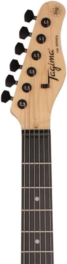 Cabeça da guitarra elétrica Tagima TG 510 WH com tarraxas pretas e logo Tagima