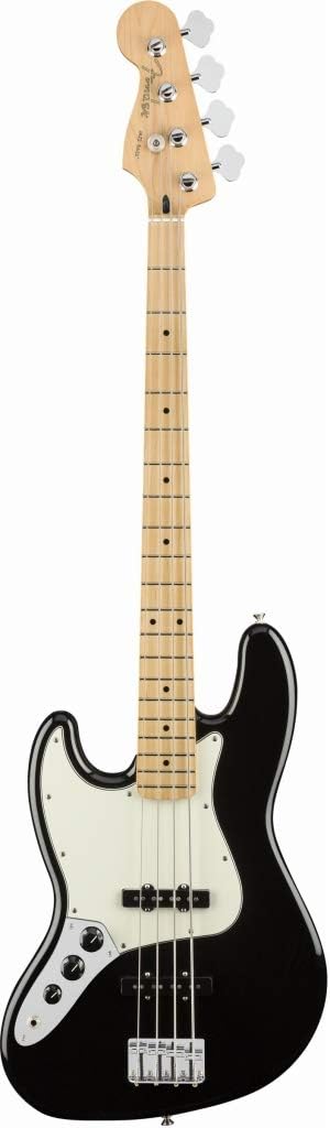 Fender Baixo elétrico Player Jazz preto vista frontal com braço de maple para canhotos