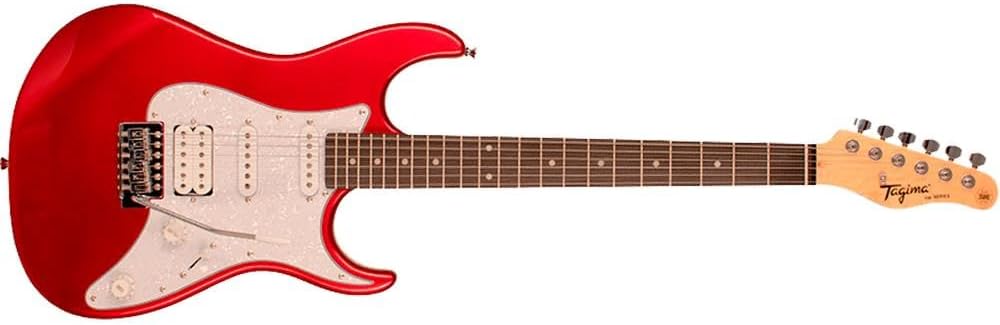 Guitarra Tagima TG520 Candy Apple vista horizontal mostrando corpo vermelho e escudo branco