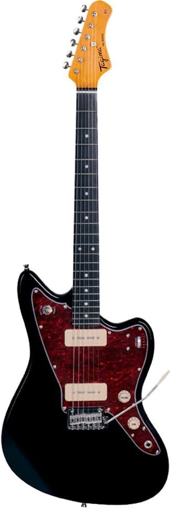 Guitarra Tagima Woodstock TW61 BK preta com escudo vermelho vista vertical