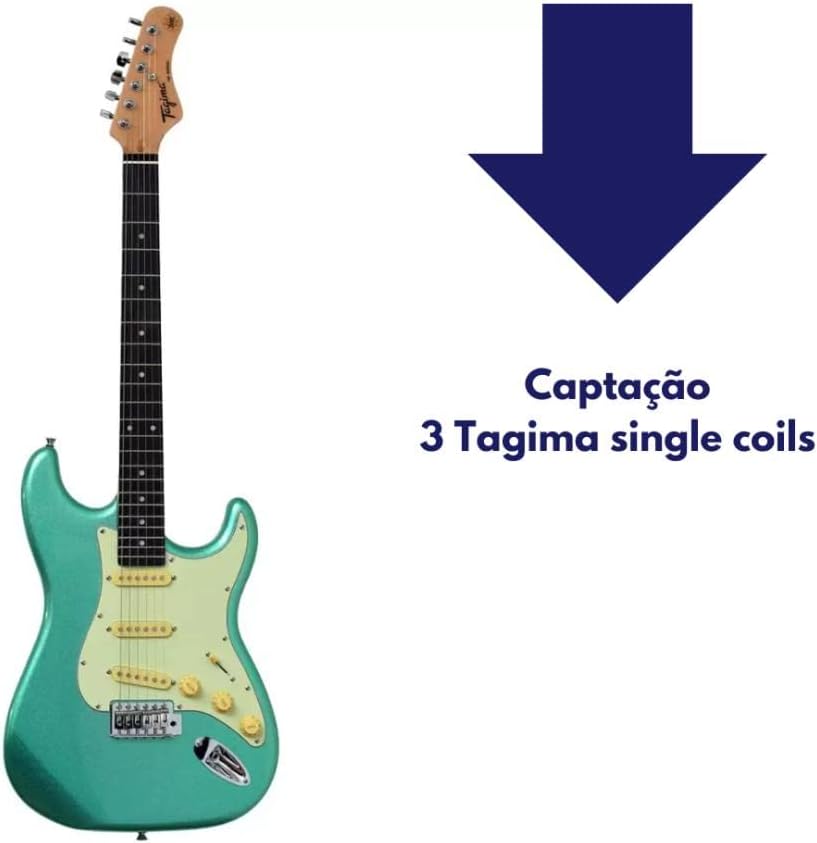 Guitarra elétrica TAGIMA TG 500 MSG DF MG Verde Surf Metálico com captação 3 Tagima single coils