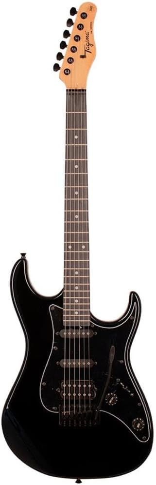 Guitarra Tagima TG520 Stratocaster preta brilhante com captadores HSS e ponte tremolo moderno vista frontal