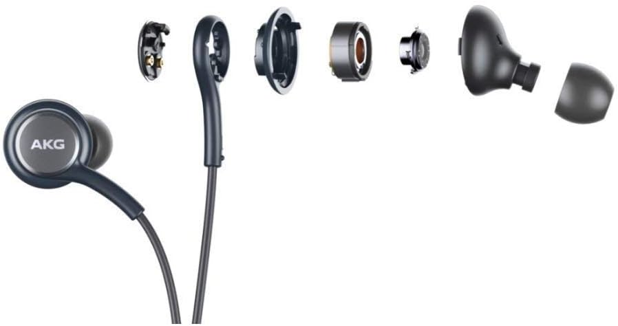Fone de ouvido AKG EO-IG955BSEGUS preto desmontado mostrando componentes internos.