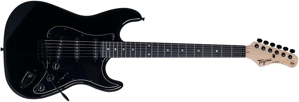 Guitarra elétrica TAGIMA TG 500 BK preta com corpo Basswood e escala escura vista lateral