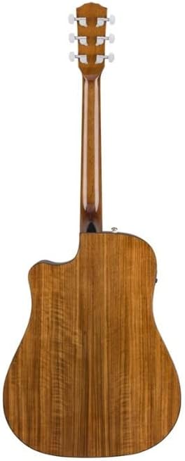 Verso do violão Fender CD-140SCE em madeira marrom clara com padrão de veios