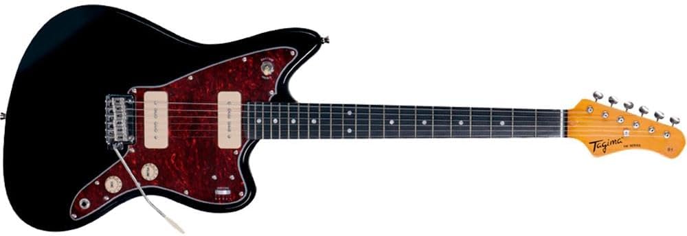 Guitarra Tagima Woodstock TW61 BK preta vista de frente com braço reto e captadores brancos