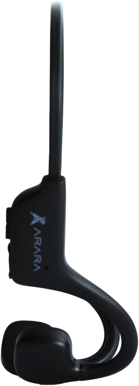 Fone de ouvido esportivo Bluetooth condução óssea preto lado Arara