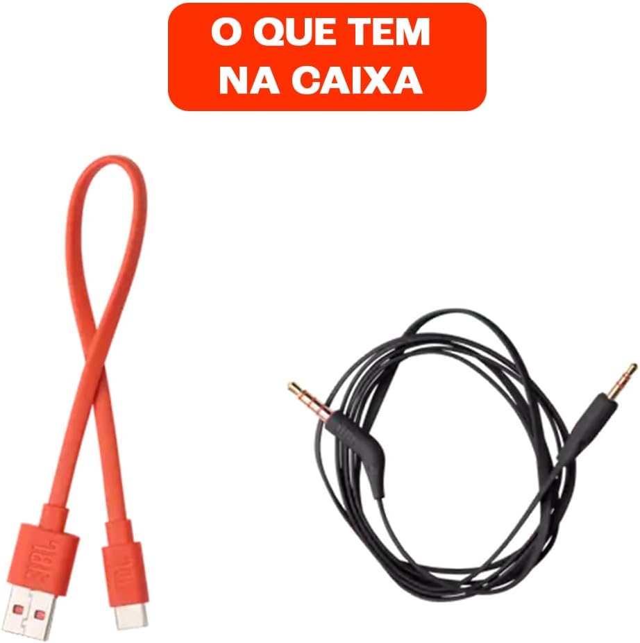 Acessórios inclusos JBL Tune 770NC cabo USB-C e cabo P2 3,5mm