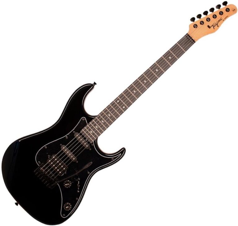 Guitarra elétrica Tagima TG520 Stratocaster preta brilhante com captadores HSS e ponte tremolo moderno