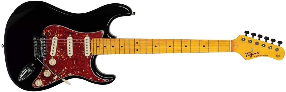Guitarra elétrica TAGIMA Woodstock Series TG-530 preta com corpo Basswood, captadores SSS e braço maple.