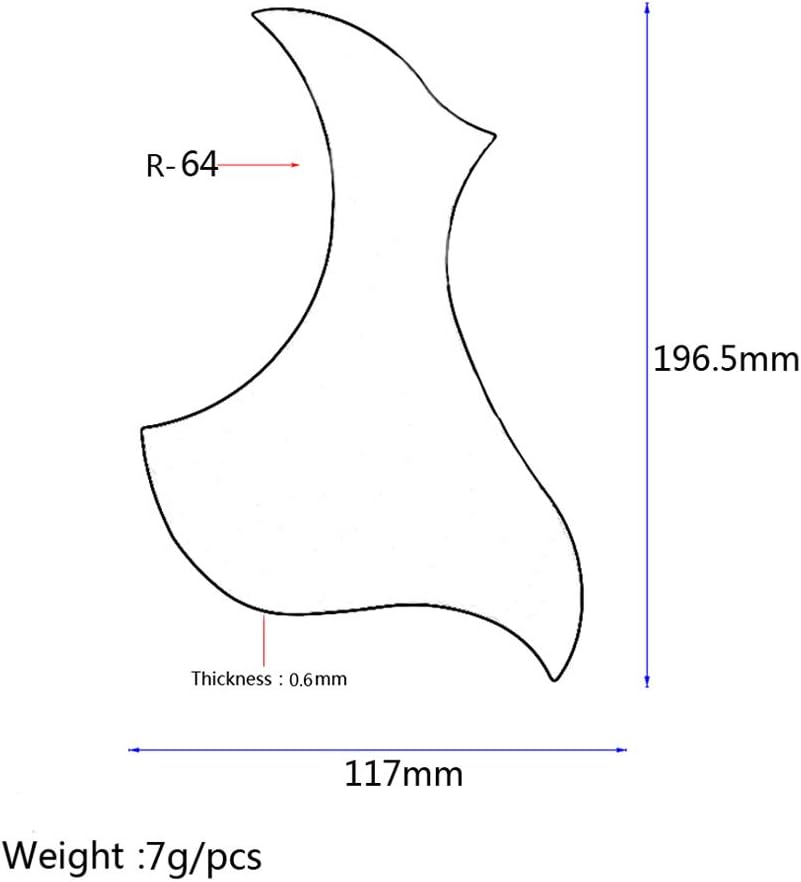 Diagrama técnico com medidas e especificações do adesivo para guitarra acústica