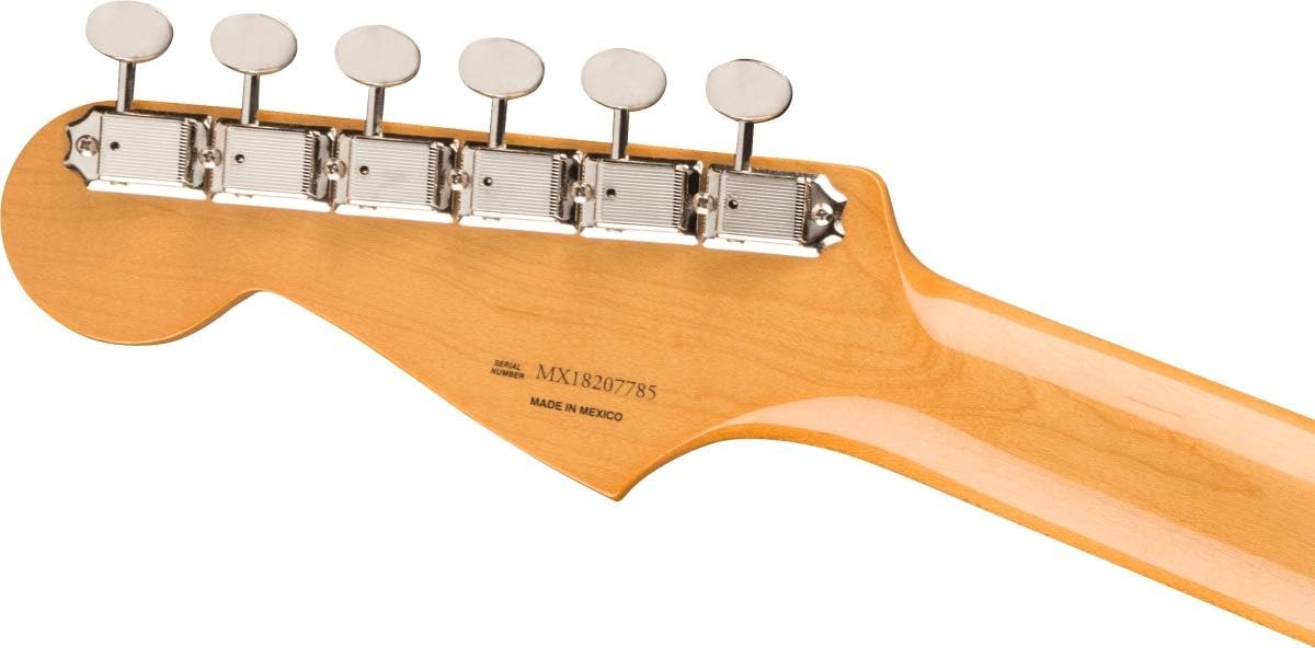 Parte traseira do headstock guitarra Fender Vintera 60s Stratocaster com tarraxas