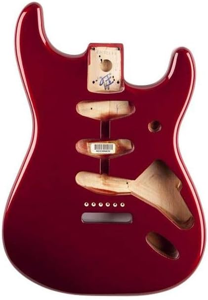 Corpo de guitarra Fender Alder Stratocaster vermelho Candy Apple com roteamento para ponte vintage, vista frontal.
