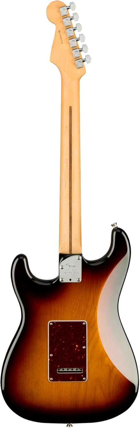 Traseira da guitarra Fender American Professional II Stratocaster Sunburst com braço de bordo e tarraxas cromadas