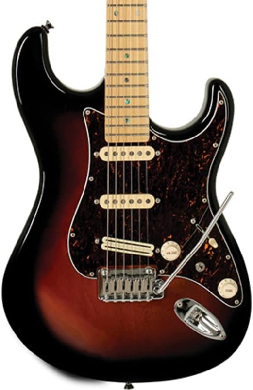 Close frontal guitarra Tagima Brasil T-805 SB sunburst corpo cedro escala maple