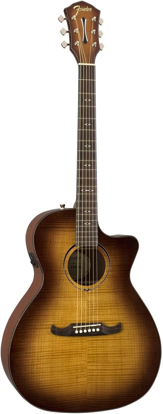 Guitarra acústica Fender FA-345CE auditório recortada com acabamento explosão de chá 3 tons vista frontal