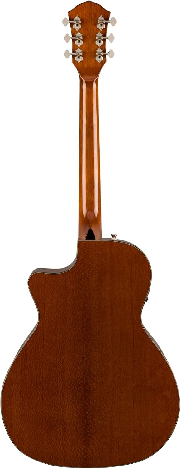 Parte traseira da guitarra acústica Fender FA-345CE com acabamento em madeira marrom escuro