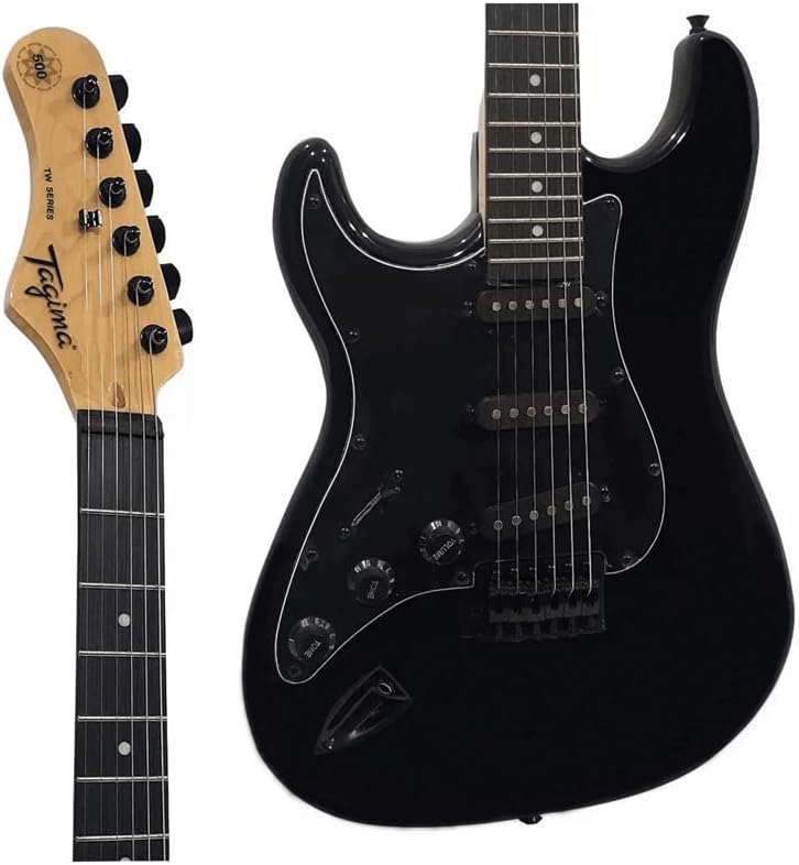 Detalhe da guitarra elétrica Tagima LH TG 500 SB DF MG mostrando corpo e braço em close