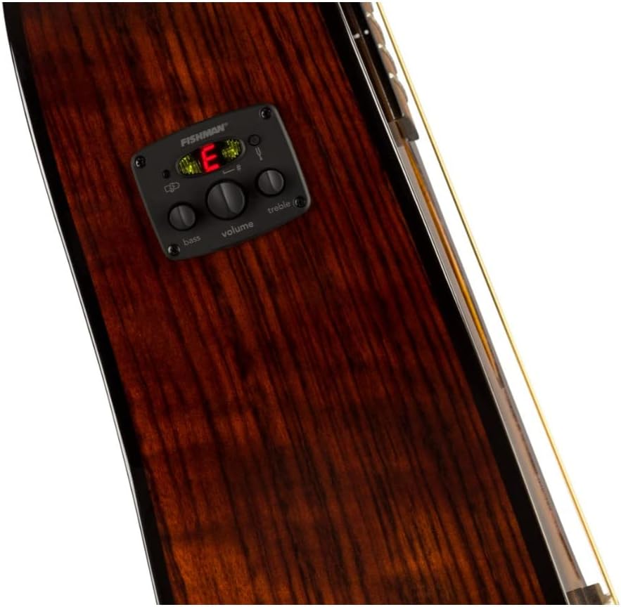 Detalhe do captador eletrônico com afinador do violão Fender CD-140SCE