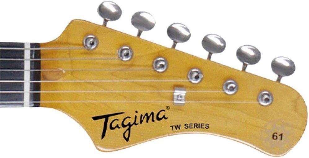 Cabeça da guitarra elétrica Tagima TW Series com logo, tarraxas cromadas e numeração 61