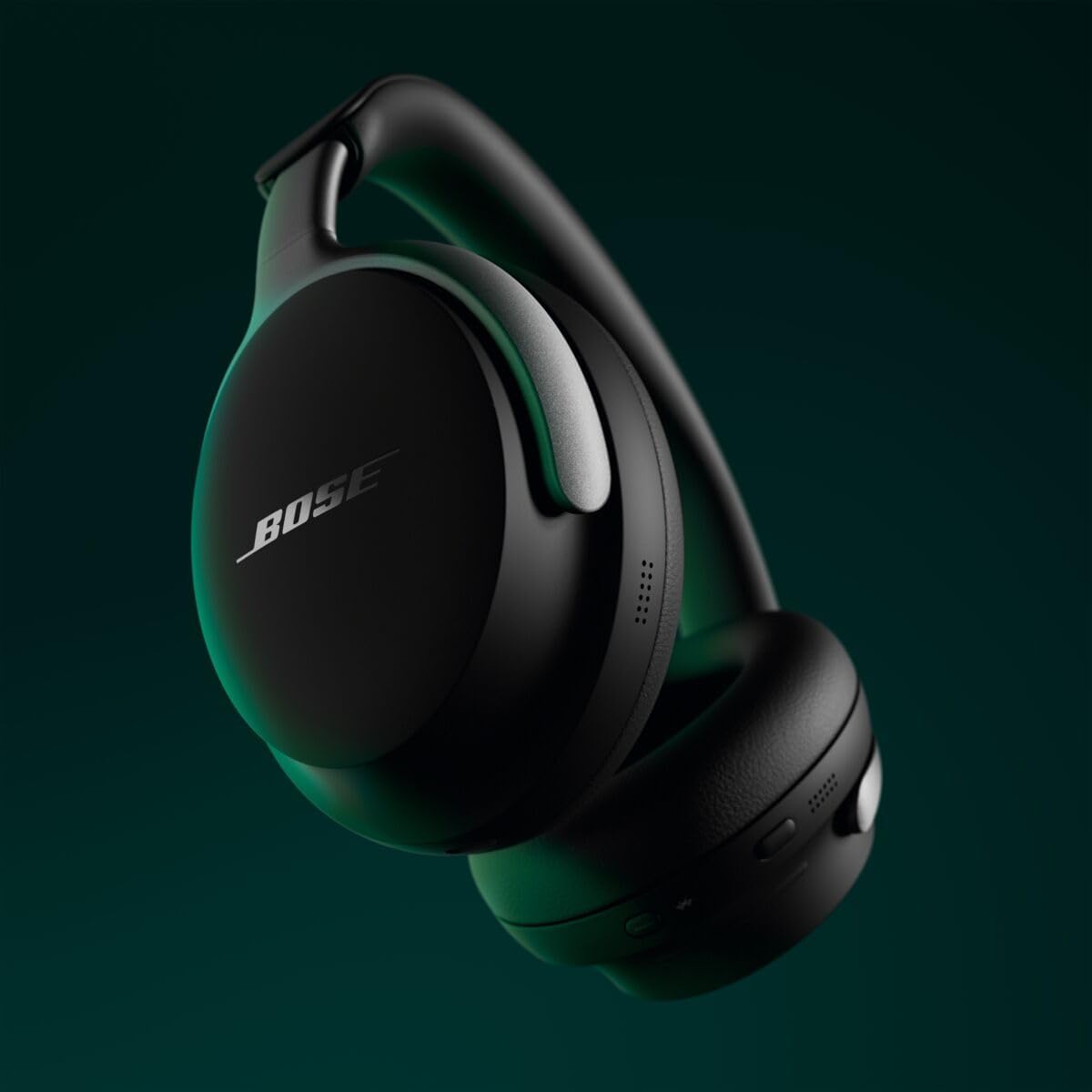 Fones Bose QuietComfort Ultra Wireless preto over-ear com acabamento fosco e iluminação verde