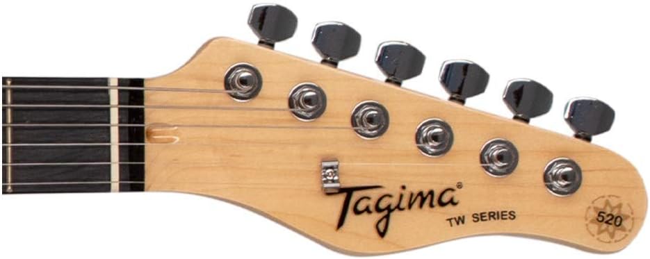 Headstock da guitarra elétrica Tagima TG-520 TW Series com seis tarraxas cromadas e logo Tagima