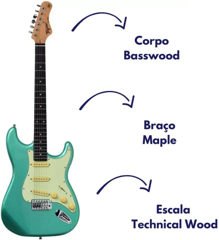 Guitarra elétrica TAGIMA TG 500 MSG DF MG Verde Surf Metálico com corpo Basswood, braço Maple e escala Technical Wood