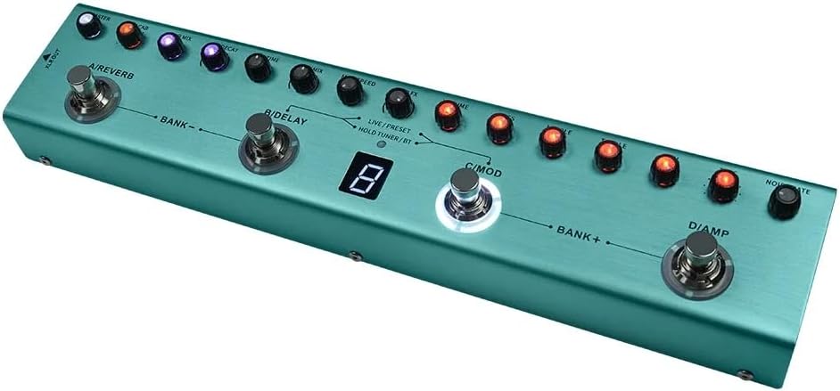 Pedal de efeitos VEDO M-vave Tank-G azul metálico com botões iluminados e display digital