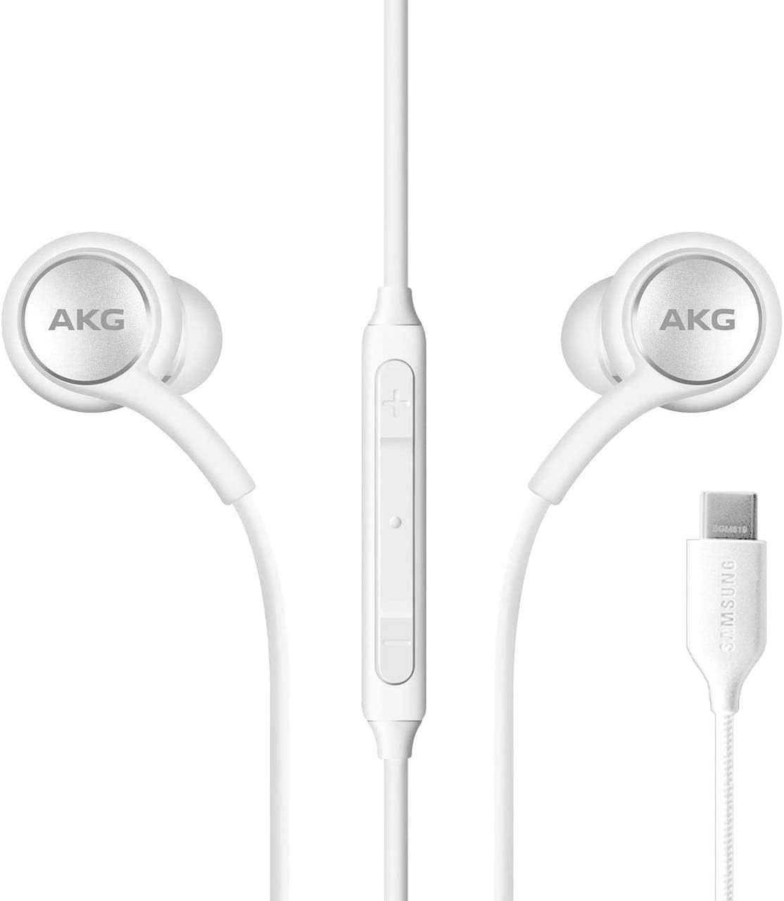 Fones de ouvido Samsung AKG intra-auriculares USB Tipo C branco com controle remoto e microfone