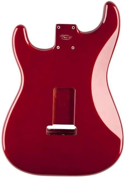 Verso do corpo de guitarra Fender Alder Stratocaster vermelho Candy Apple, acabamento brilhante.