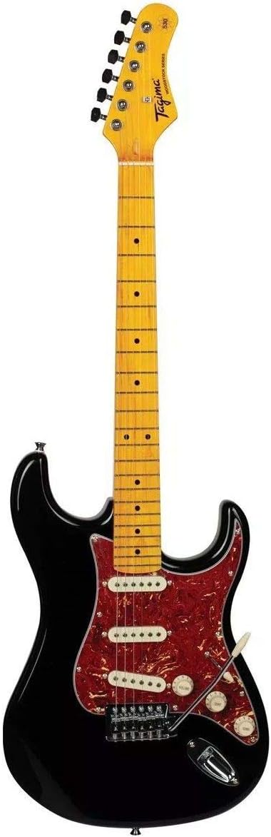 Guitarra elétrica TAGIMA Woodstock Series TG-530 preta com corpo Basswood e captadores SSS, braço maple e ponte tremolo vintage.