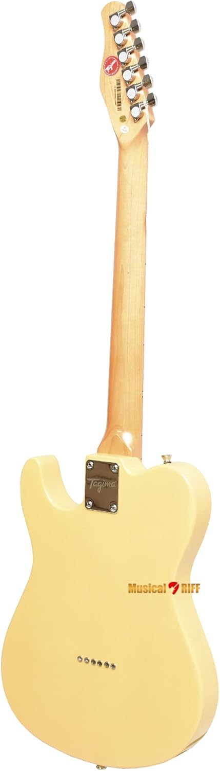 Verso da guitarra elétrica Tagima TW-55 Butterscotch com corpo amarelo e braço madeira clara